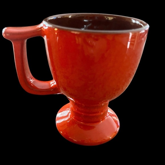 Vintage Frankoma Pottery Westwind Flame Red Orange Stemmed Mugs Set Of 4 - Picture 10 of 16